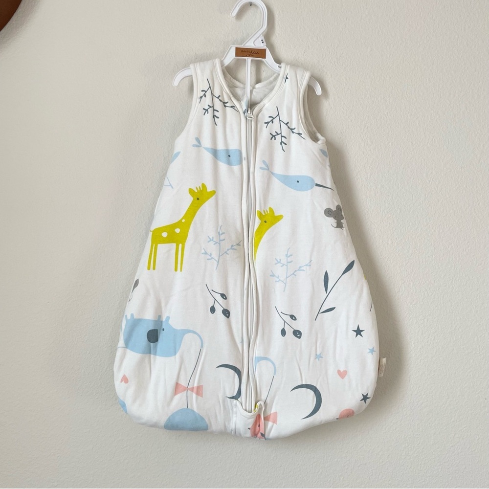 Kids Sleep Sack Pajamas with Animal Print - White Cotton